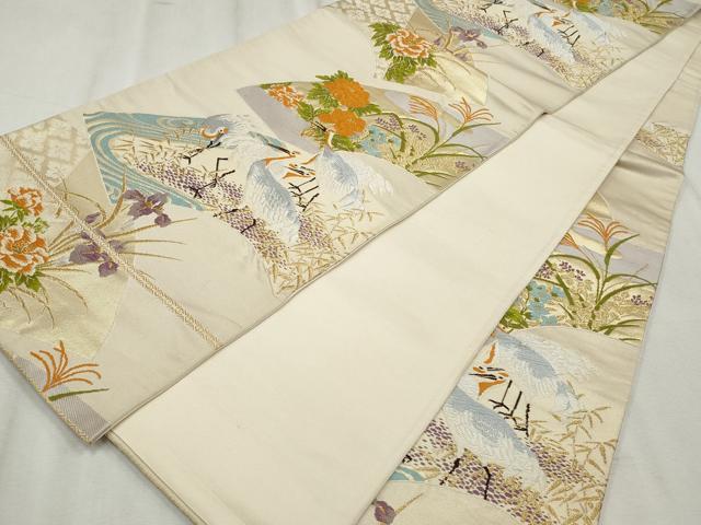 平和屋着物◎六通柄袋帯　唐織　地紙花鳥文　金糸　正絹　逸品　CABH8675qe