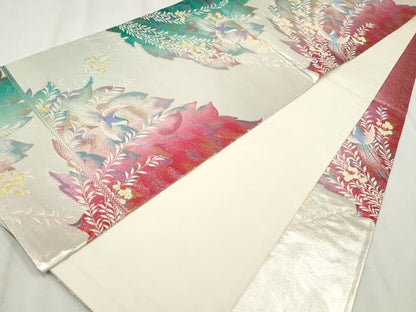 平和屋着物◎六通柄袋帯　唐織　花鳥文　金銀糸　正絹　逸品　CABH8681qe