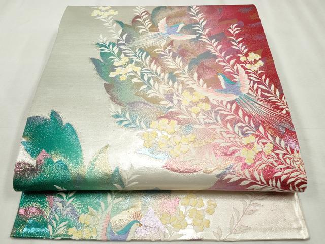 平和屋着物◎六通柄袋帯　唐織　花鳥文　金銀糸　正絹　逸品　CABH8681qe