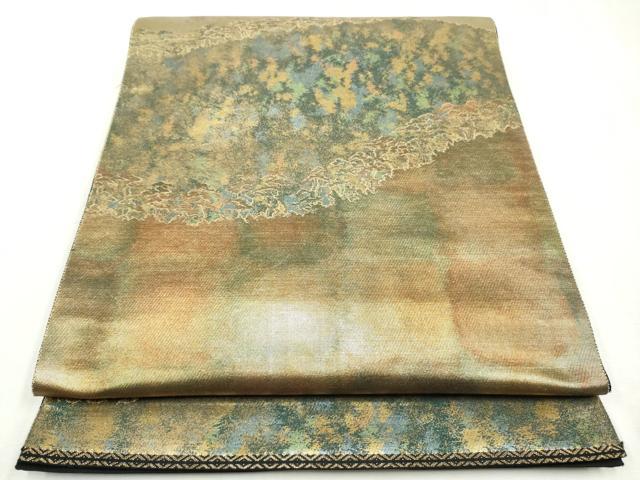 平和屋着物◎西陣　服部織物謹製　六通柄袋帯　こはく錦　手工芸　霞枝松文　引箔　正絹　逸品　CABH8683qe