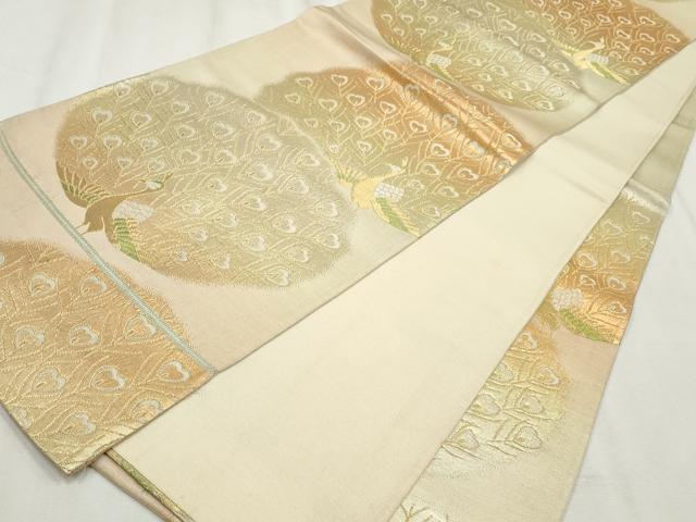 平和屋着物◎六通柄袋帯　孔雀文　金糸　正絹　逸品　CABH8685qe