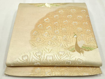 平和屋着物◎六通柄袋帯　孔雀文　金糸　正絹　逸品　CABH8685qe