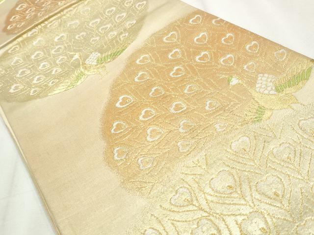 平和屋着物◎六通柄袋帯　孔雀文　金糸　正絹　逸品　CABH8685qe