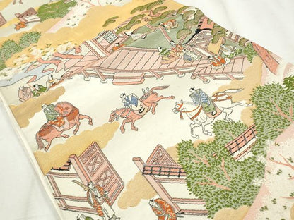 平和屋着物◎六通柄袋帯　唐織　人物風景文　金糸　正絹　逸品　CABH8687qe
