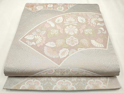 平和屋着物◎六通柄袋帯　地紙向かい鳥花文　金糸　正絹　逸品　CABH8690qe