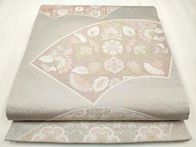 平和屋着物◎六通柄袋帯　地紙向かい鳥花文　金糸　正絹　逸品　CABH8690qe