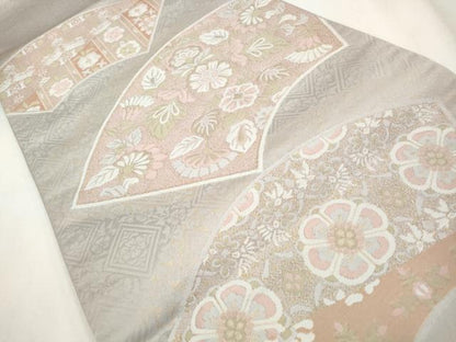 平和屋着物◎六通柄袋帯　地紙向かい鳥花文　金糸　正絹　逸品　CABH8690qe