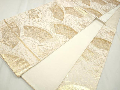 平和屋着物◎六通柄袋帯　地紙重ね草花文　金糸　正絹　逸品　CABH8692qe