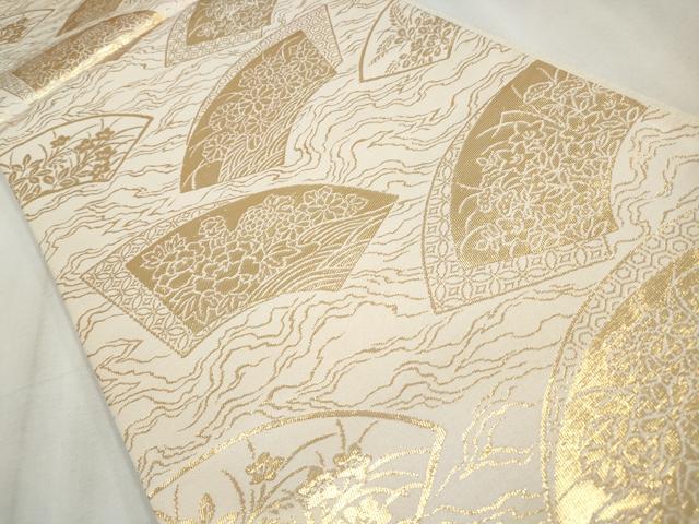 平和屋着物◎六通柄袋帯　地紙重ね草花文　金糸　正絹　逸品　CABH8692qe