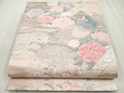 平和屋着物◎六通柄袋帯　唐織　延寿瑞鳥文　金銀糸　正絹　逸品　CABH8693qe