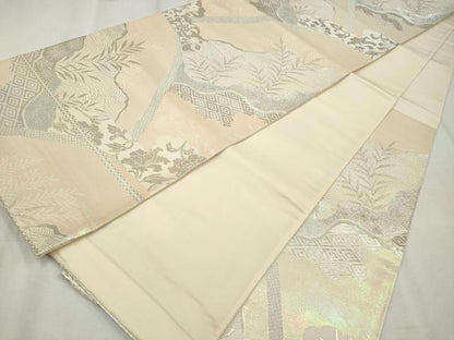 平和屋着物◎六通柄袋帯　花唐草文　銀糸　正絹　逸品　CABH8696qe
