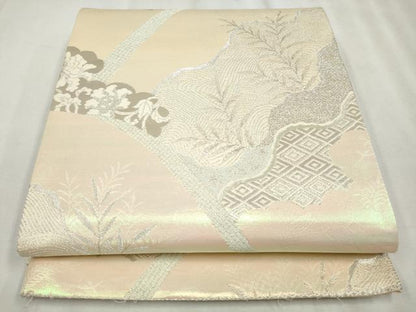 平和屋着物◎六通柄袋帯　花唐草文　銀糸　正絹　逸品　CABH8696qe