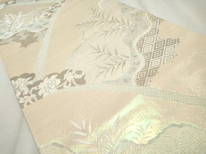 平和屋着物◎六通柄袋帯　花唐草文　銀糸　正絹　逸品　CABH8696qe