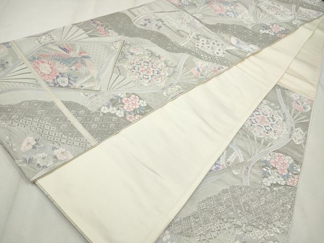 平和屋着物◎六通柄袋帯　唐織　扇面鳳凰花文　九百錦　プラチナ箔　正絹　逸品　CABH8697qe