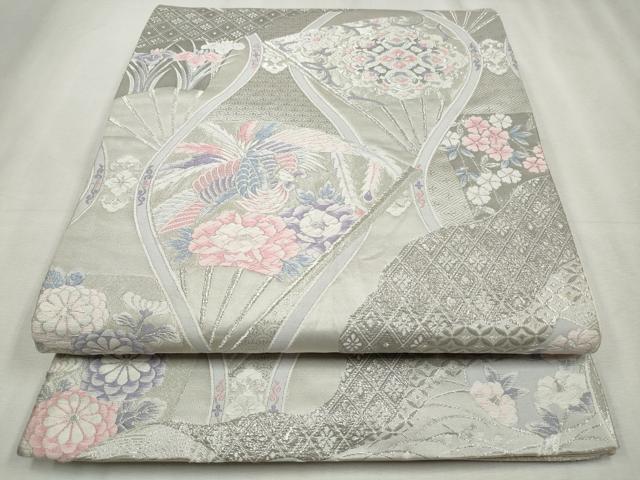 平和屋着物◎六通柄袋帯　唐織　扇面鳳凰花文　九百錦　プラチナ箔　正絹　逸品　CABH8697qe