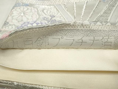 平和屋着物◎六通柄袋帯　唐織　扇面鳳凰花文　九百錦　プラチナ箔　正絹　逸品　CABH8697qe