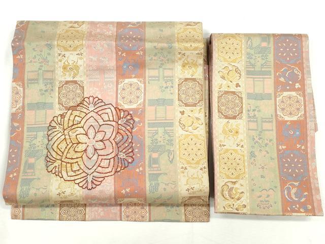 平和屋着物◎中国三大刺繍　相良刺繍　つけ帯　動物花文　正絹　逸品　CABH8700qe