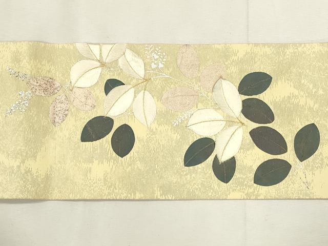 平和屋着物◎つけ帯　駒刺繍　枝葉文　銀彩　正絹　逸品　CABH8703qe
