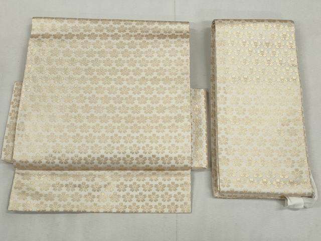 平和屋着物◎本場筑前博多織　半幅帯　舞桜文　金糸　正絹　逸品　CABH8707qe