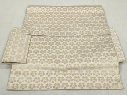 平和屋着物◎本場筑前博多織　半幅帯　舞桜文　金糸　正絹　逸品　CABH8707qe