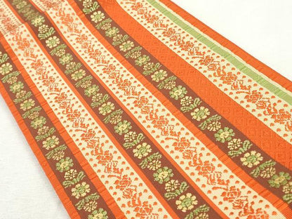 平和屋着物◎本場筑前博多織　半幅帯　草花文　正絹　逸品　CABH8708qe