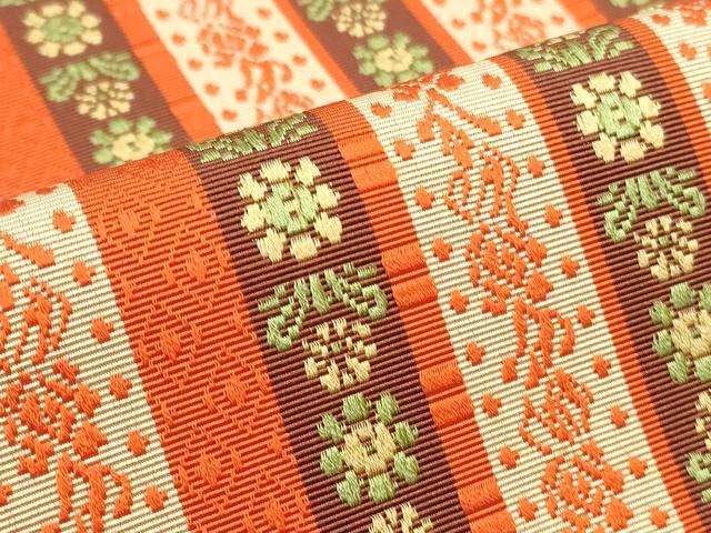 平和屋着物◎本場筑前博多織　半幅帯　草花文　正絹　逸品　CABH8708qe