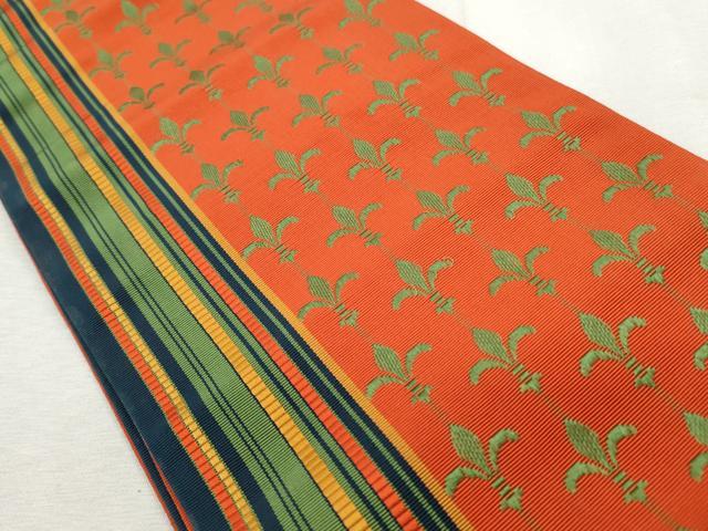 平和屋着物◎本場筑前博多織　半幅帯　幾何学間道　正絹　逸品　CABH8709qe