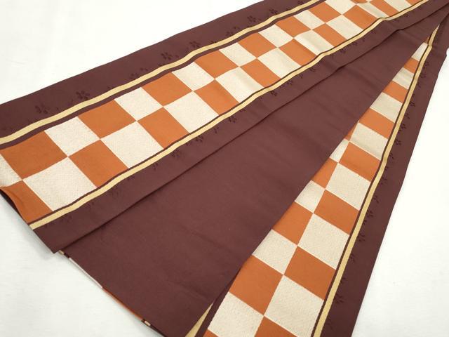 平和屋着物◎本場筑前博多織　半幅帯　市松間道　正絹　逸品　CABH8711qe