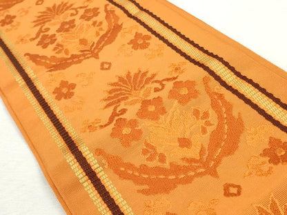 平和屋着物◎本場筑前博多織　半幅帯　草花間道　正絹　逸品　CABH8712qe
