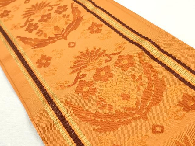 平和屋着物◎本場筑前博多織　半幅帯　草花間道　正絹　逸品　CABH8712qe