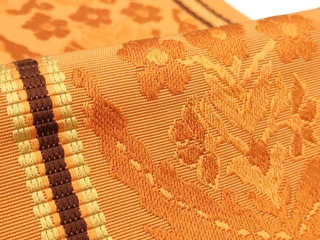平和屋着物◎本場筑前博多織　半幅帯　草花間道　正絹　逸品　CABH8712qe