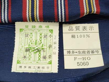 平和屋着物◎本場筑前博多織　半幅帯　縞　証紙付き　正絹　逸品　未使用　CABH8717qe