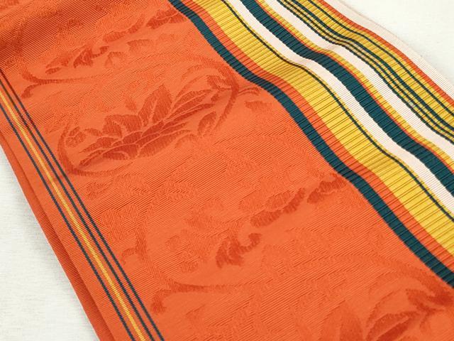 平和屋着物◎本場筑前博多織　半幅帯　花唐草文　正絹　逸品　CABH8729qe