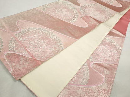 平和屋着物◎六通柄袋帯　唐織　正倉院花唐草文　銀糸　正絹　逸品　CABH8730qe
