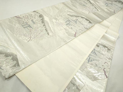 平和屋着物◎六通柄袋帯　唐織　風景文　プラチナ純銀箔二重織　正絹　逸品　CABH8732qe