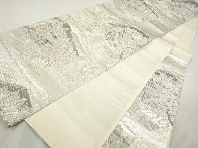 平和屋着物◎六通柄袋帯　唐織　風景文　プラチナ純銀箔二重織　正絹　逸品　CABH8732qe