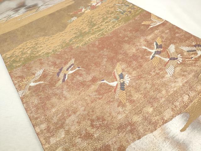 平和屋着物◎六通柄袋帯　鶴舞秋色文　みかげ錦　金糸　正絹　逸品　CABH8737qe