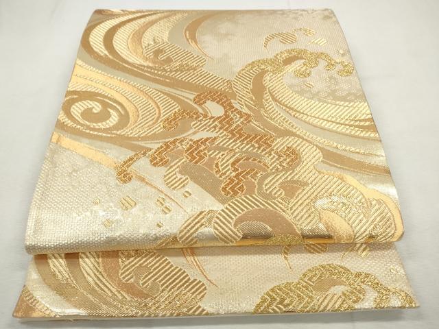 平和屋着物◎六通柄袋帯　立波文　金糸　正絹　逸品　CABH8738qe