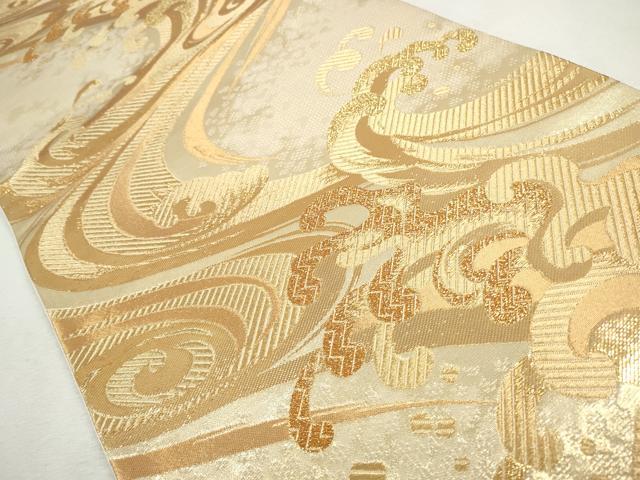 平和屋着物◎六通柄袋帯　立波文　金糸　正絹　逸品　CABH8738qe