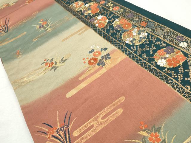平和屋着物◎六通柄袋帯　唐織　エ霞草花文　金糸　正絹　逸品　CABH8740qe