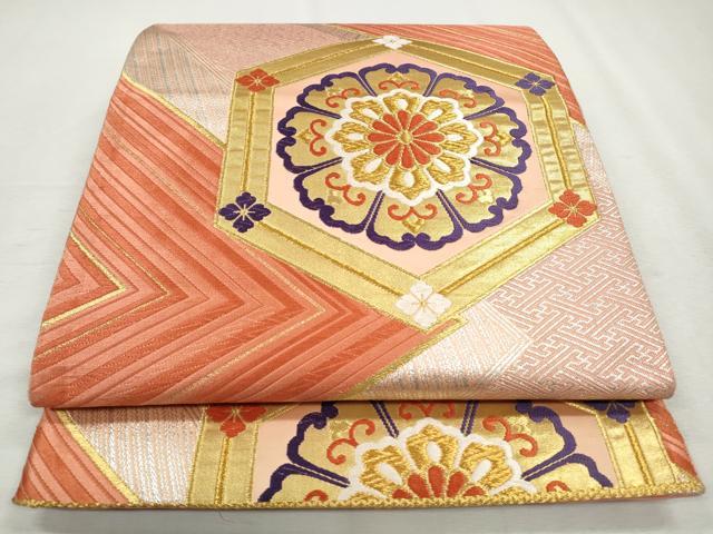 平和屋着物◎六通柄袋帯　唐織　吉祥正倉院花文　金銀糸　正絹　逸品　CABH8743qe