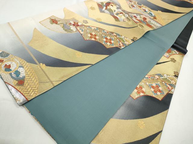 平和屋着物◎六通柄袋帯　地紙鴛鴦花蝶文　金銀糸　正絹　逸品　CABH8744qe