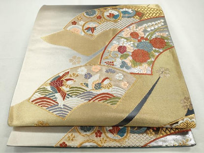 平和屋着物◎六通柄袋帯　地紙鴛鴦花蝶文　金銀糸　正絹　逸品　CABH8744qe