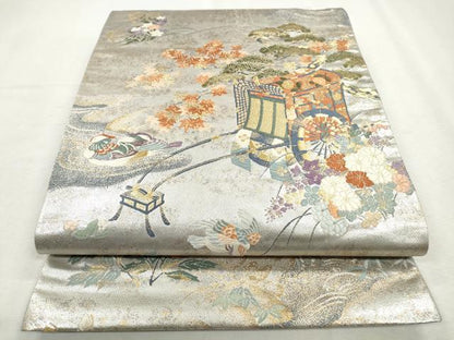 平和屋着物◎六通柄袋帯　唐織　御所解庭園紋　金糸　引箔　正絹　逸品　CABH8748qe