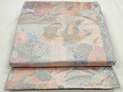平和屋着物◎六通柄袋帯　鴛鴦草花文　金銀糸　正絹　逸品　CABH8755qe