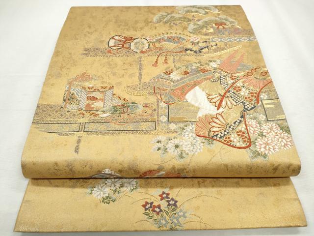 平和屋着物◎六通柄袋帯　唐織　宝尽し枝松文　金糸　引箔　鈴乃屋扱い　正絹　逸品　CABH8756qe