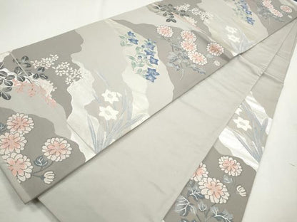 平和屋着物◎六通柄袋帯　唐織　草花文　銀糸　正絹　逸品　CABH8757qe