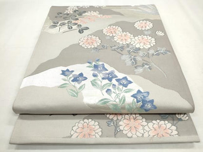 平和屋着物◎六通柄袋帯　唐織　草花文　銀糸　正絹　逸品　CABH8757qe