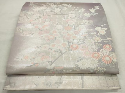 平和屋着物◎六通柄袋帯　唐織　草花文　銀糸　引箔　正絹　逸品　CABH8759qe