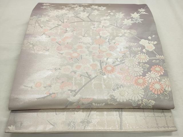 平和屋着物◎六通柄袋帯　唐織　草花文　銀糸　引箔　正絹　逸品　CABH8759qe